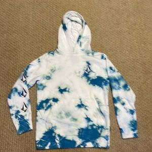Volcom hooded white/blue/yellow tie-dye sweatshirt size 10Y